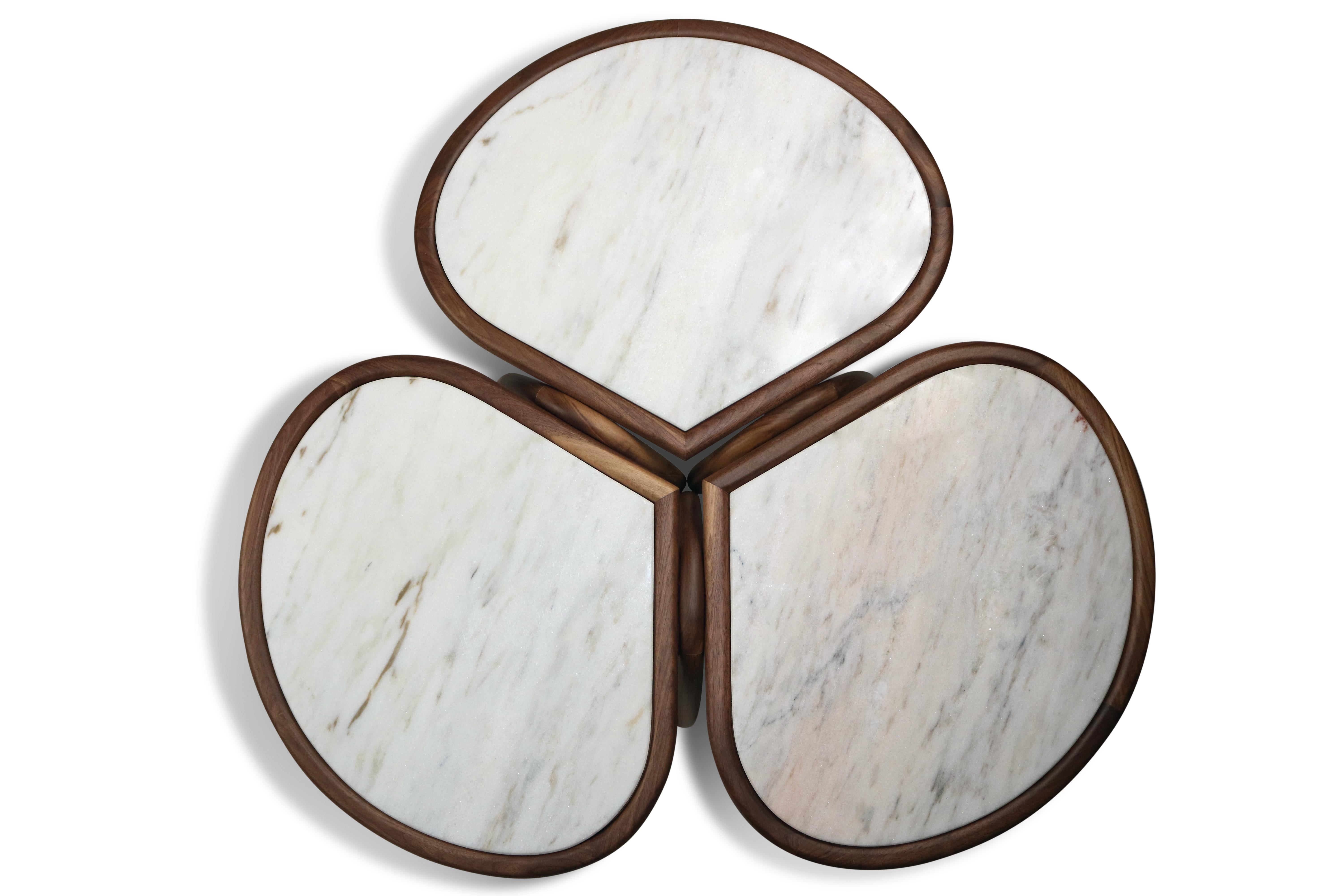 Set of two Elegant Flowers Coffee Table, in Marble, Walnut or Ash wood In New Condition For Sale In Paris, FR
