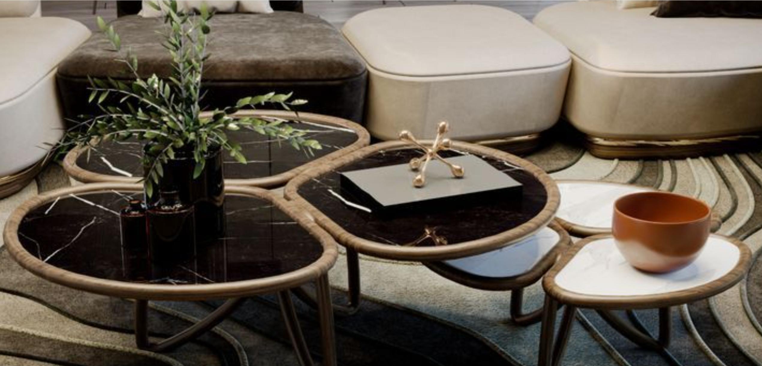 Contemporary Set of two Elegant Flowers Coffee Table, in Marble, Walnut or Ash wood For Sale