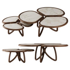 Set of two Elegant Flowers Coffee Table, in Marble, Walnut or Ash wood