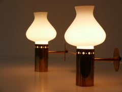 Set of Two Elegant Mid-Century Modern Brass & Glass Sconces Sweden 1950s