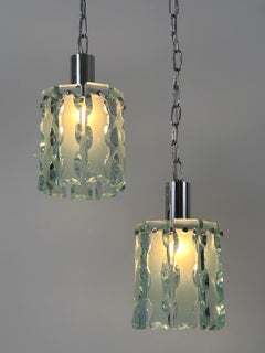 Set of Two Elegant Mid Century Modern Pendant Lamps by Zero Quattro Italy 1970s