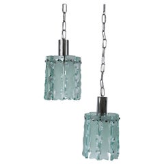 Set of Two Elegant Mid Century Modern Pendant Lamps by Zero Quattro Italy 1970s