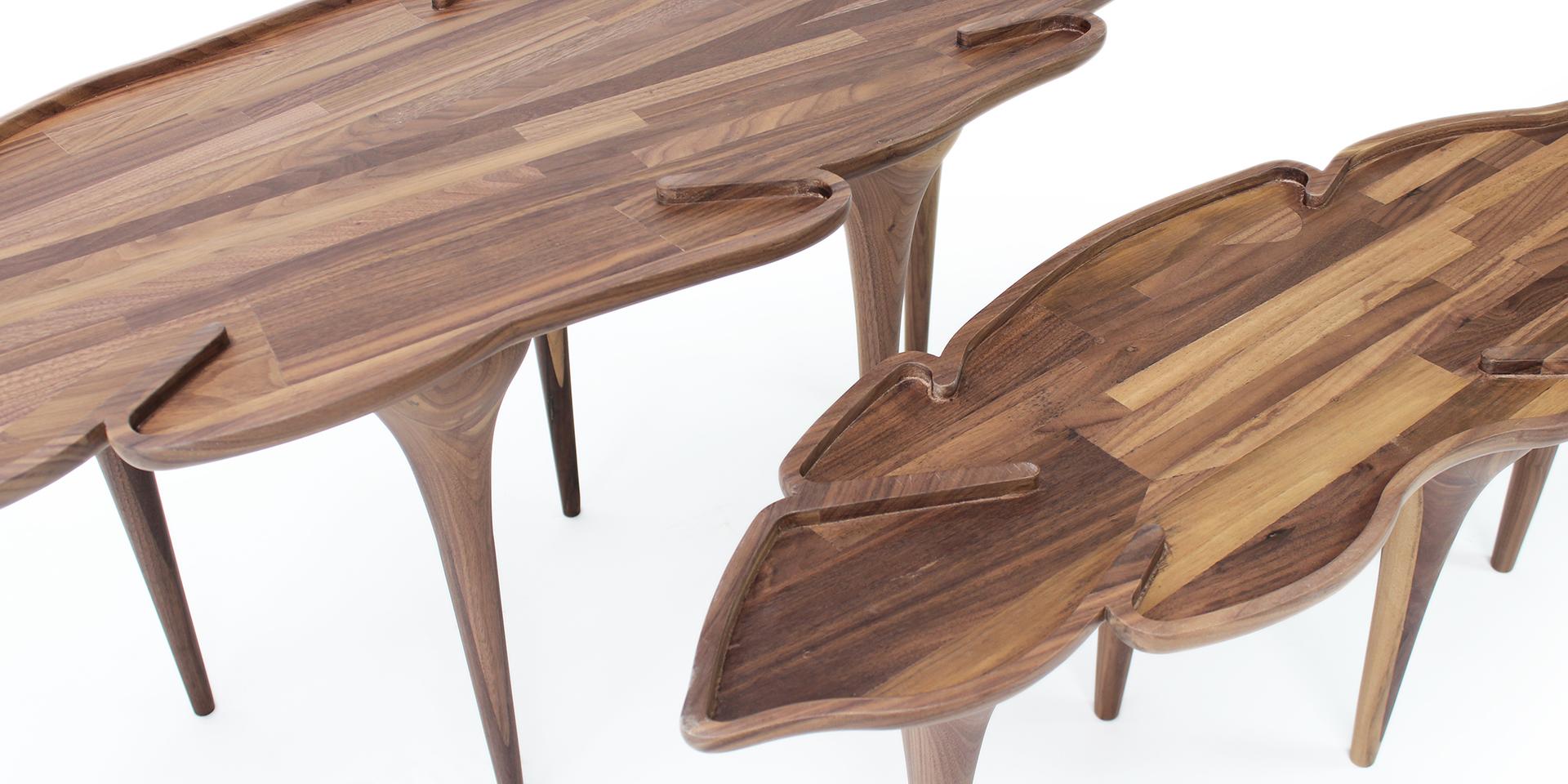 This elegant set of coffee tables, is an elegant piece, 100% handmade with walnut wood. 
The coffee table dazzles in interior designs with organic style decor.
It could be personalised, there are in 3 versions available:
Version 1 - Solid Walnut