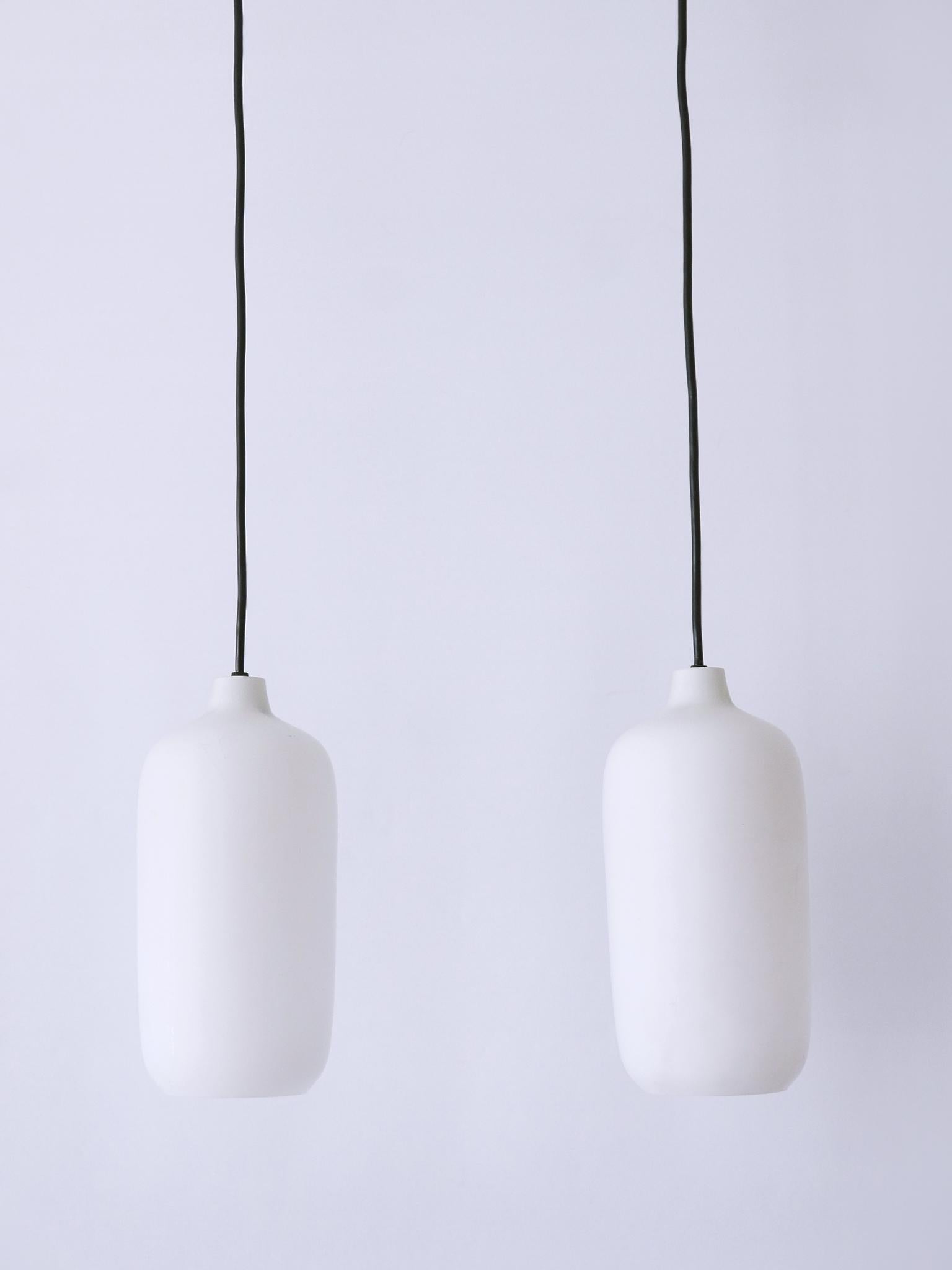 Mid-Century Modern Set of Two Elegant Scandinavian Opaline Glass Pendant Lamps 1960s For Sale