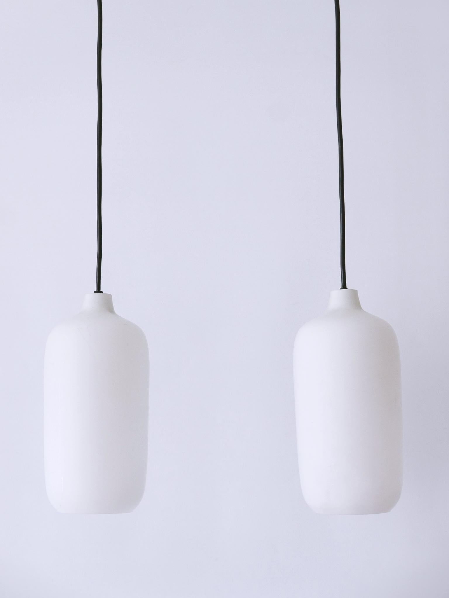 Set of Two Elegant Scandinavian Opaline Glass Pendant Lamps 1960s In Good Condition For Sale In Munich, DE