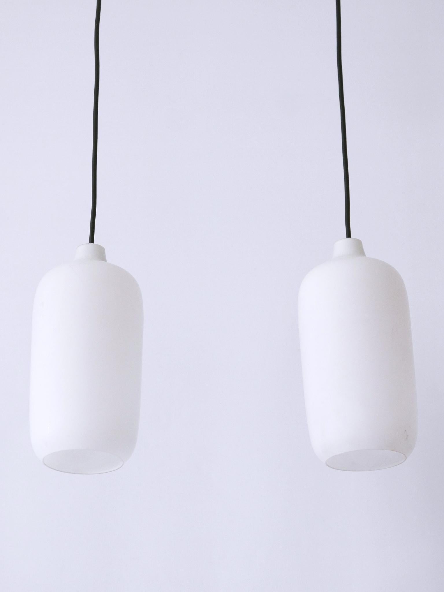Set of Two Elegant Scandinavian Opaline Glass Pendant Lamps 1960s For Sale 1
