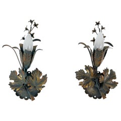 Set of Two Elegant Vine Leaves Sconces by Honsel Leuchten Germany 1970s