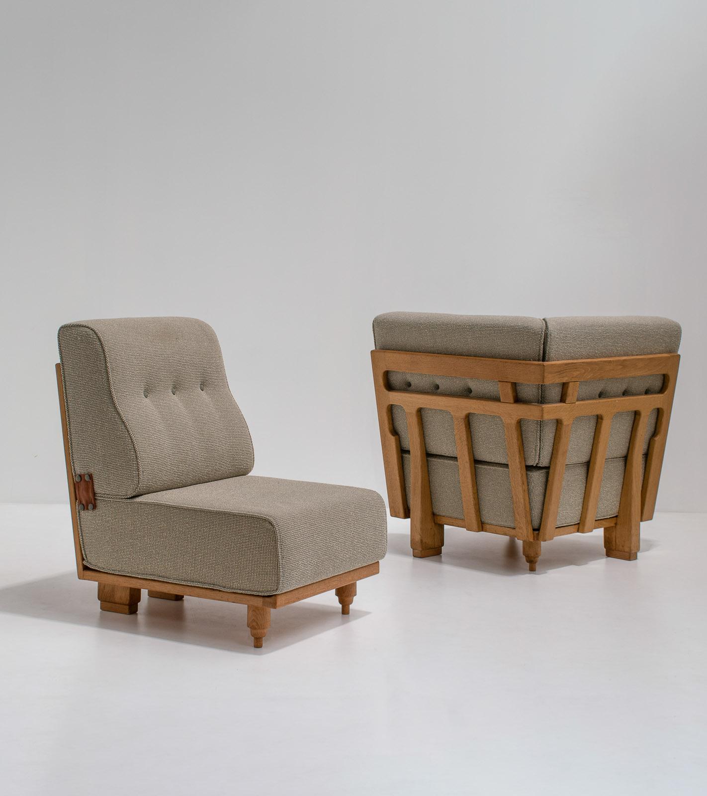 Mid-Century Modern Set of Two 'Elmyre' Lounge Chairs by Guillerme et Chambron, France, 1960s For Sale