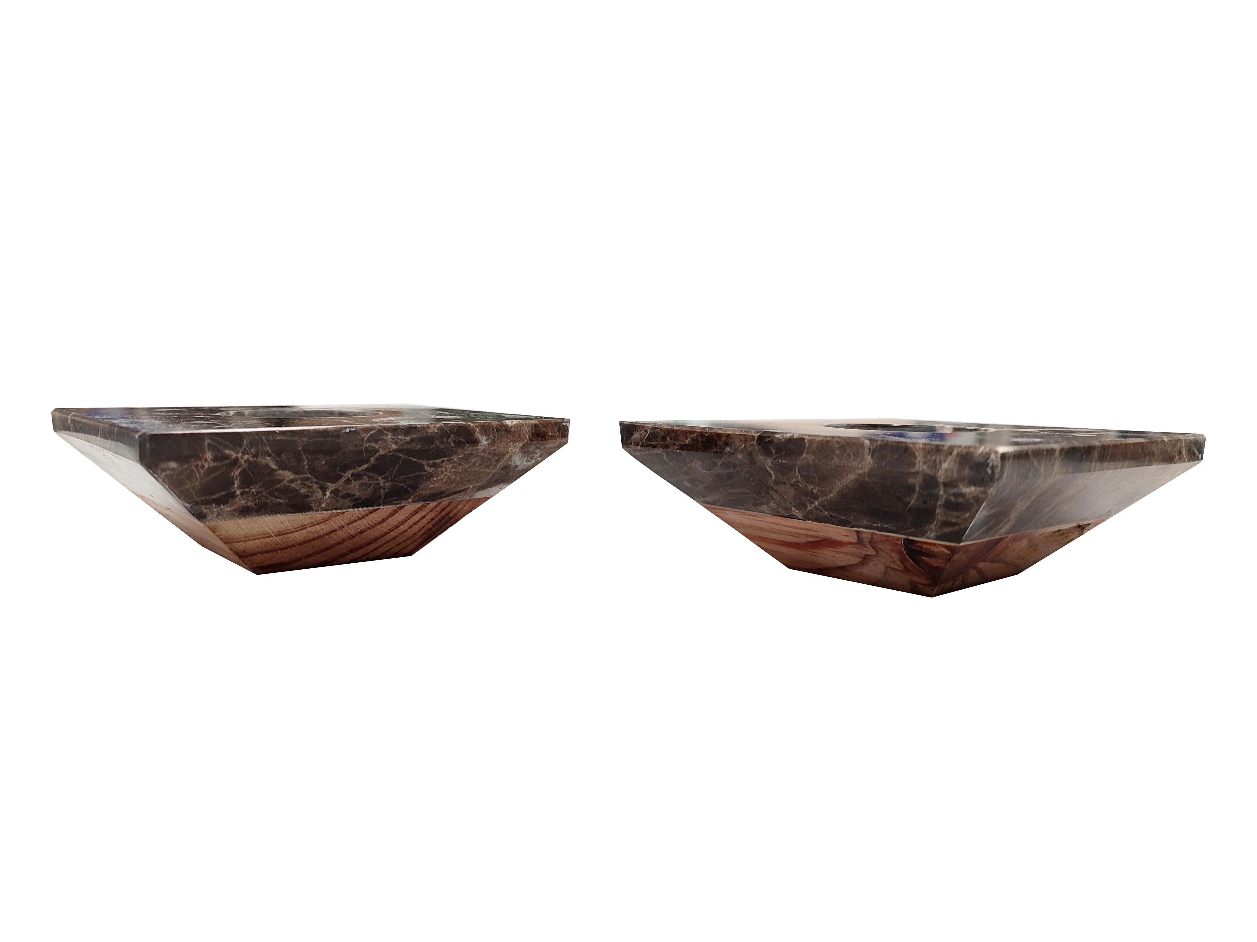 Hand-Crafted Set of Two Emperor Brown Marble Candle Holders Design Mother’s Day Gift Spain For Sale