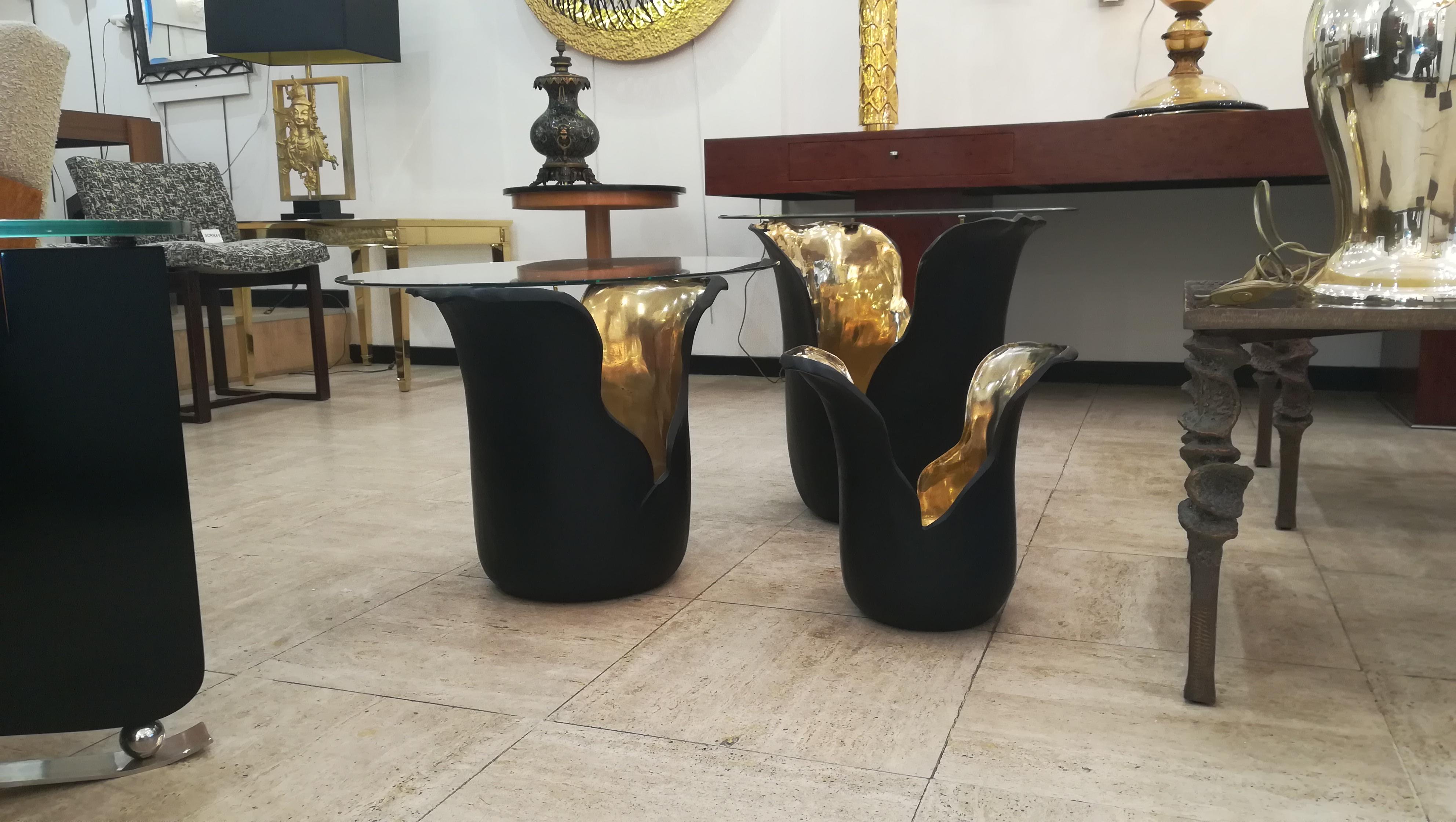 Set of Two End Tables and One Vase in Bronze 1