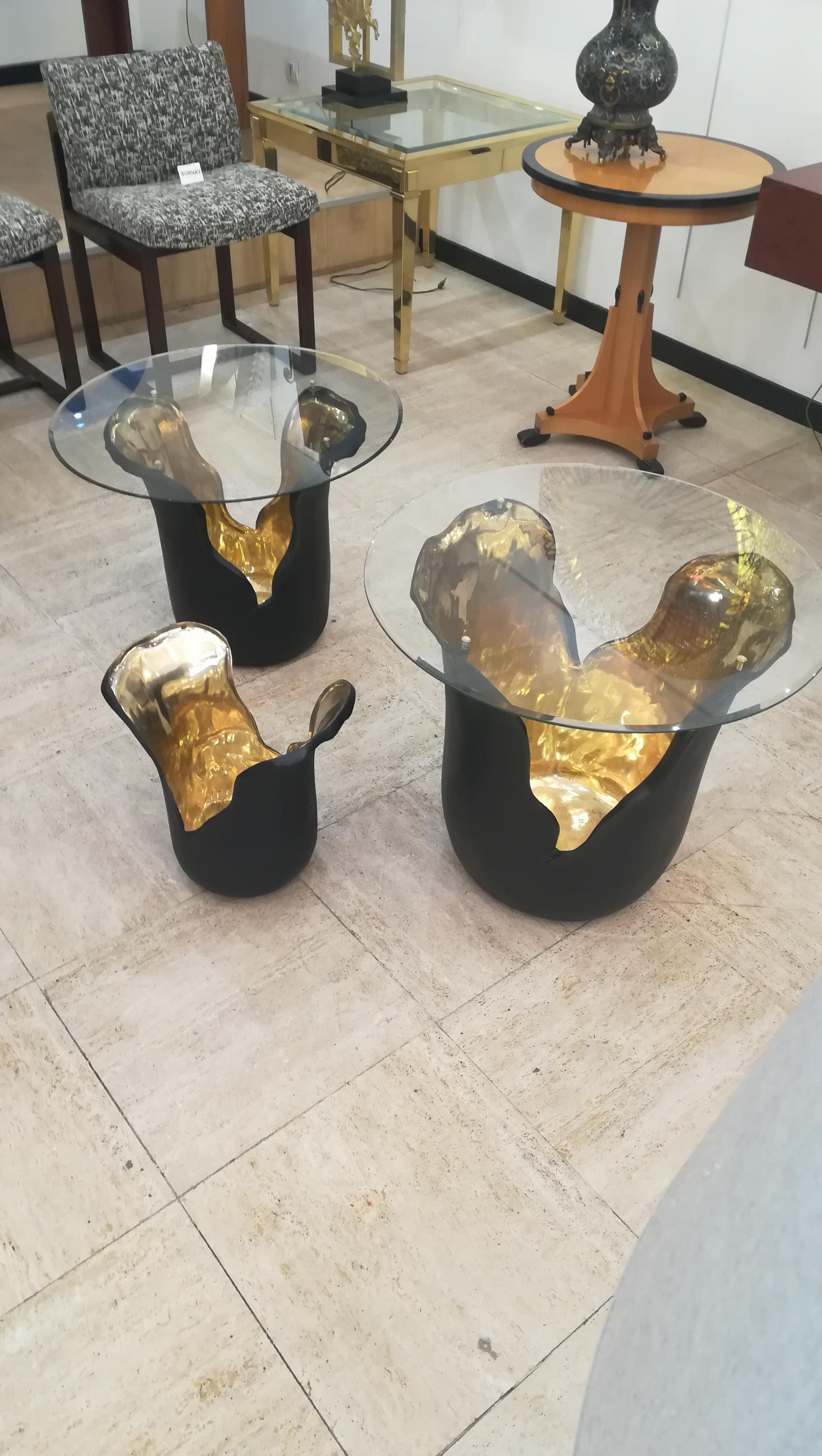 Set of Two End Tables and One Vase in Bronze 2