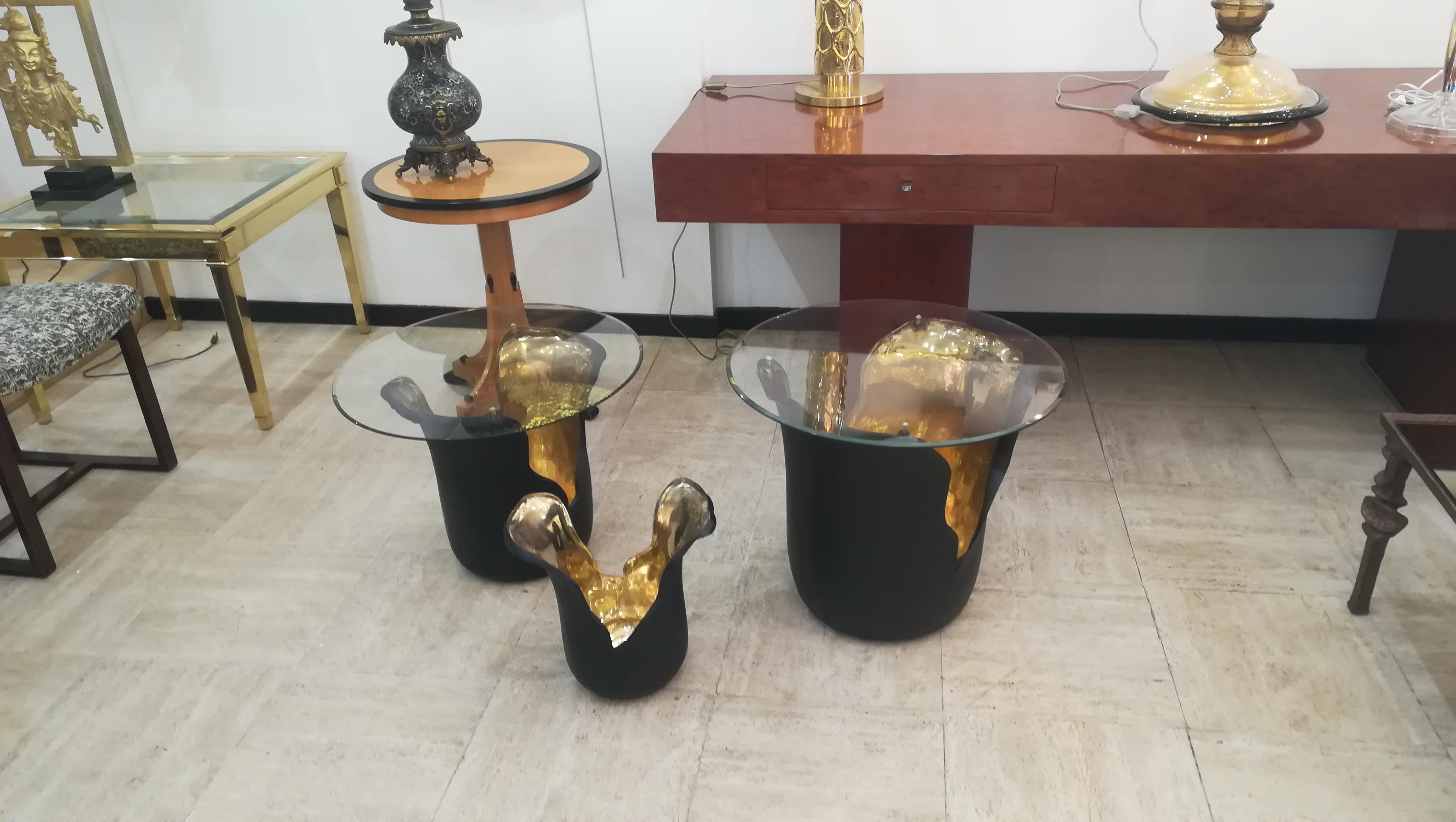 Set of Two End Tables and One Vase in Bronze 3