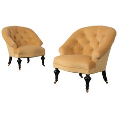 Set of Two English Style Tufted Lounge Chairs Complete Restoration