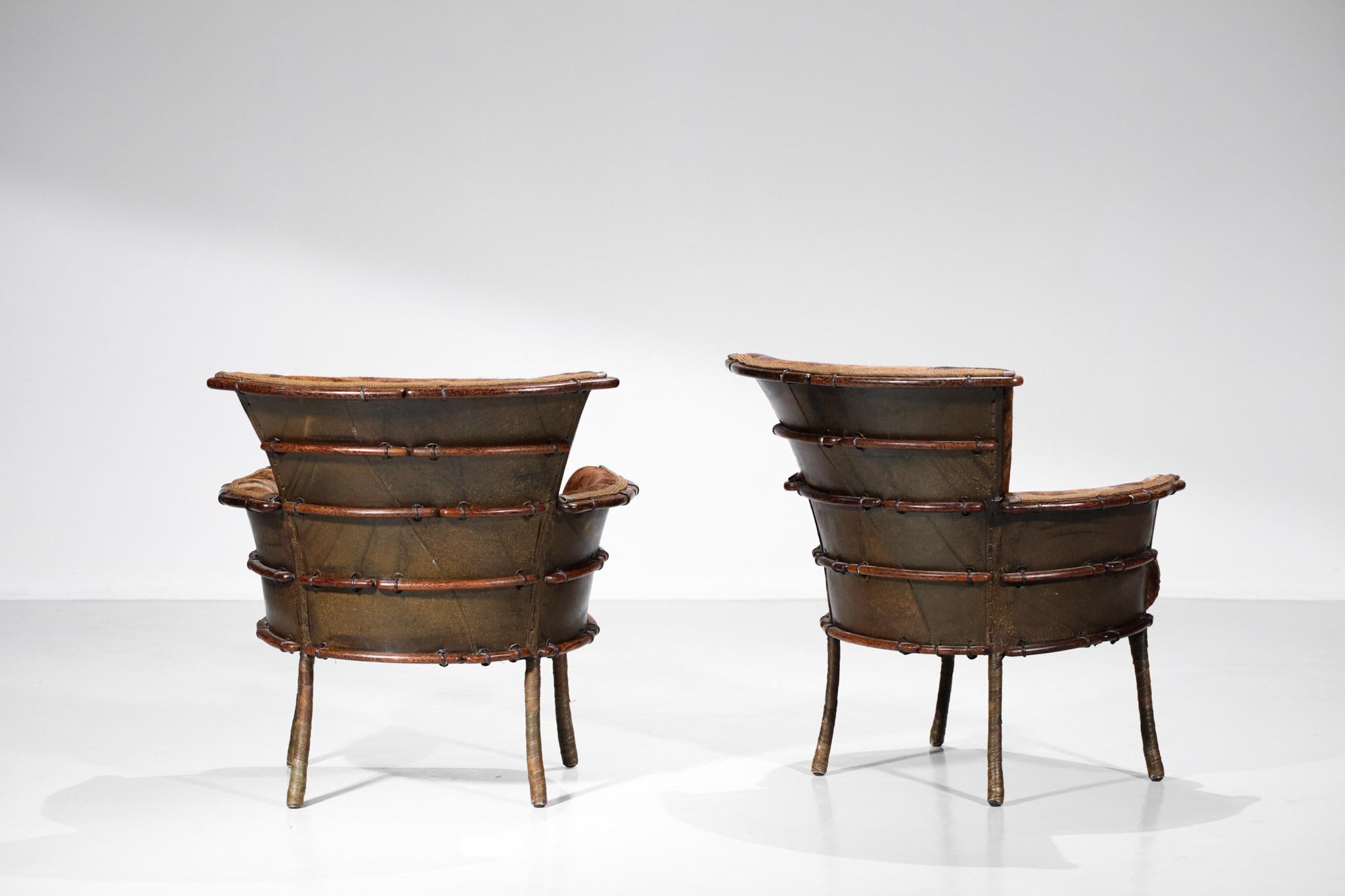 Set aus zwei von ethnisch inspirierten Sesseln im Stil der 30er Jahre aus Palmenholz E541 im Angebot 5