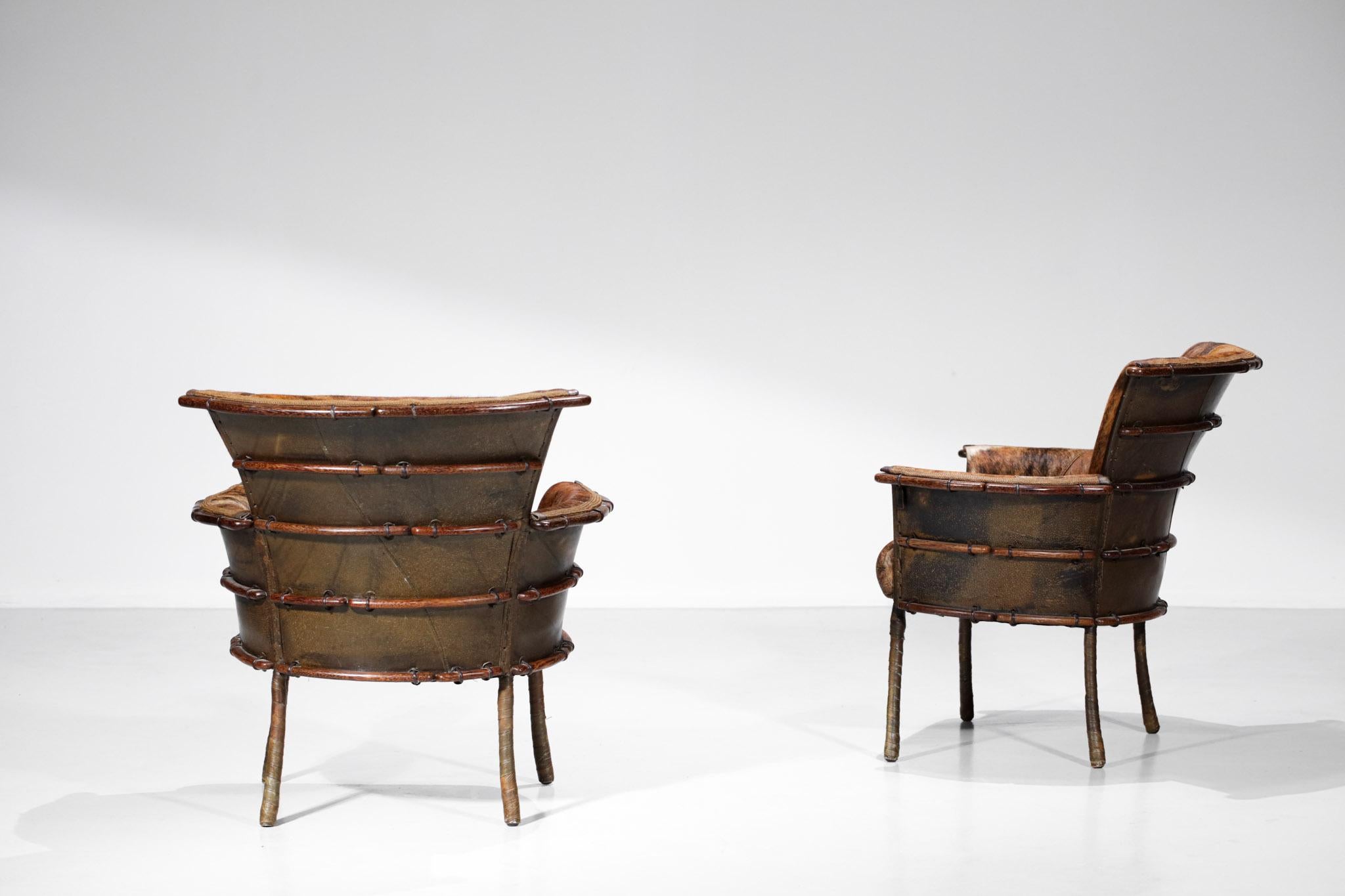 Set of Two Ethnic Inspired Armchairs in the Style of the 30's in Palm Wood E541 For Sale 6