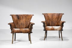 Set of Two Ethnic Inspired Armchairs in the Style of the 30's in Palm Wood E541