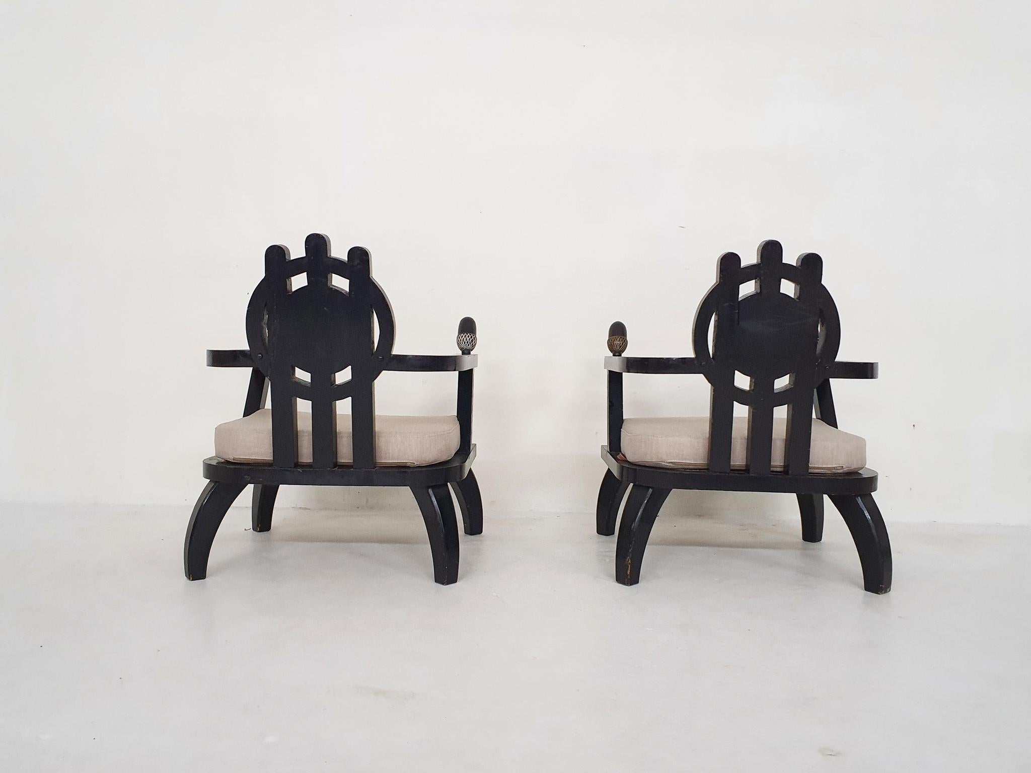 Early 20th Century Set of Two Ettorre Zaccari Lounge Chairs, Italy 1910's