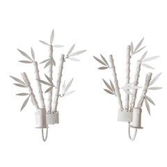 Set of Two Exceptional Enameled Brass & Metal Faux Bamboo Sconces, France, 1950s