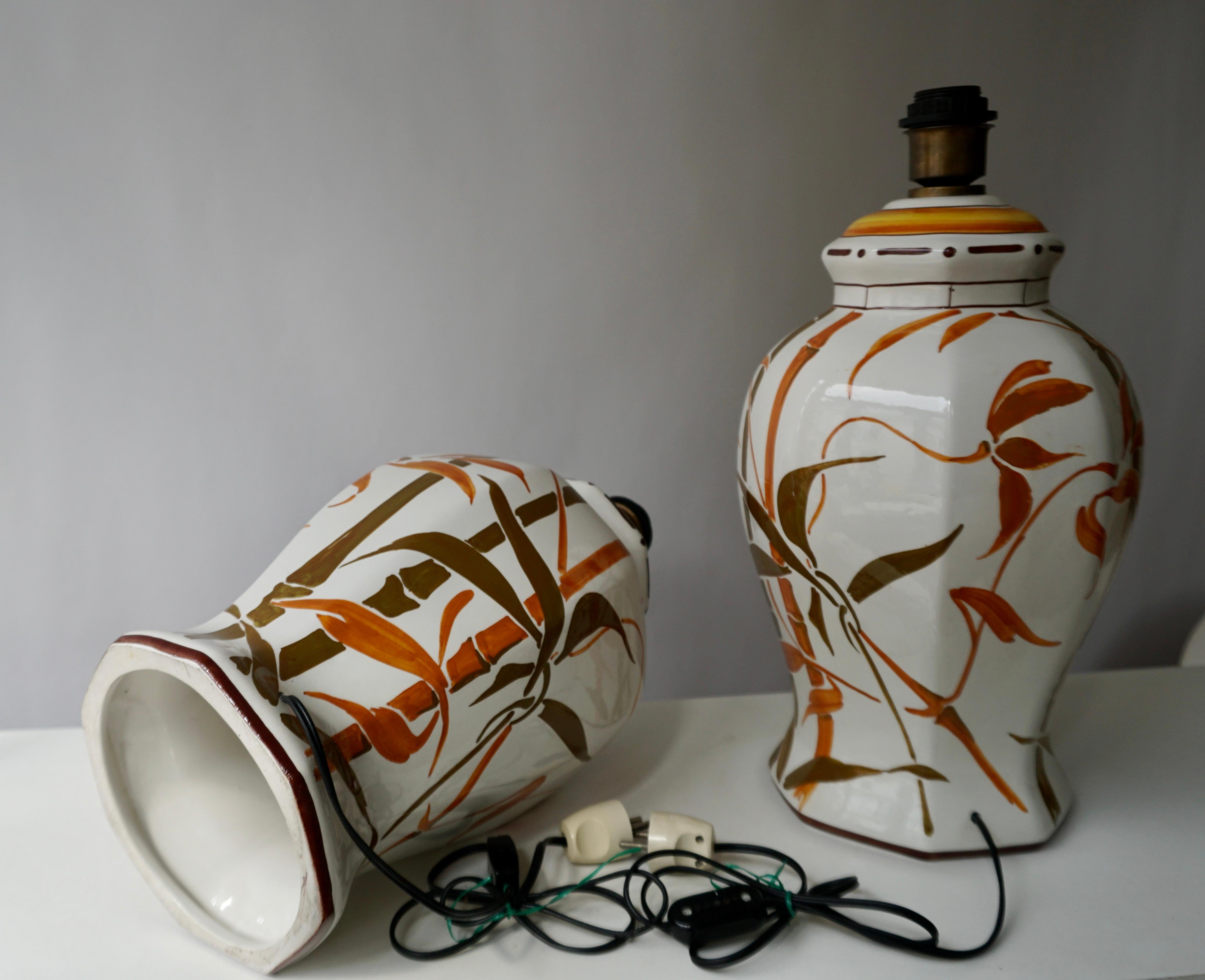 Set of Two Exceptional Mid-Century Modern Ceramic Bamboo Table Lamps, Italy For Sale 4