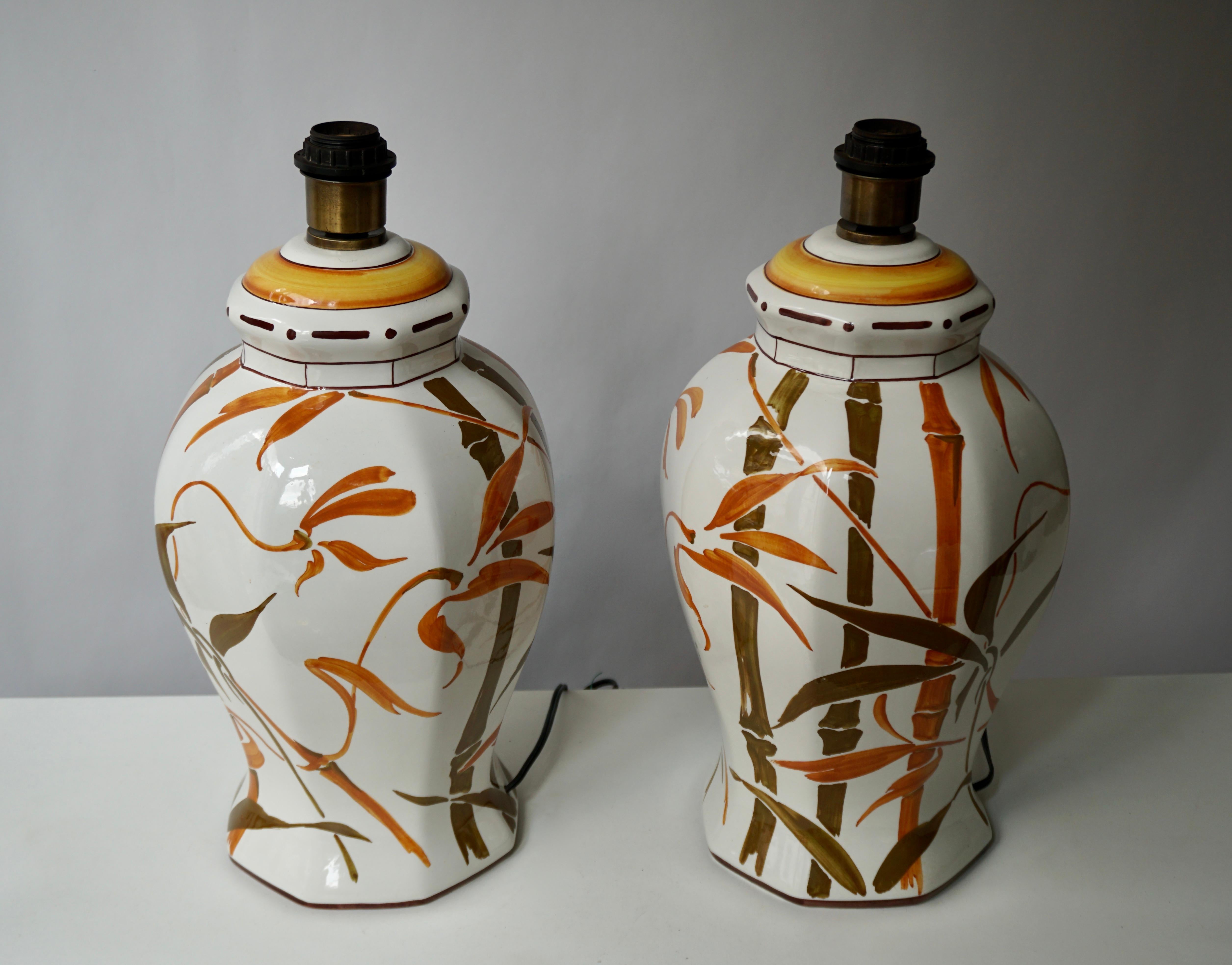 20th Century Set of Two Exceptional Mid-Century Modern Ceramic Bamboo Table Lamps, Italy For Sale