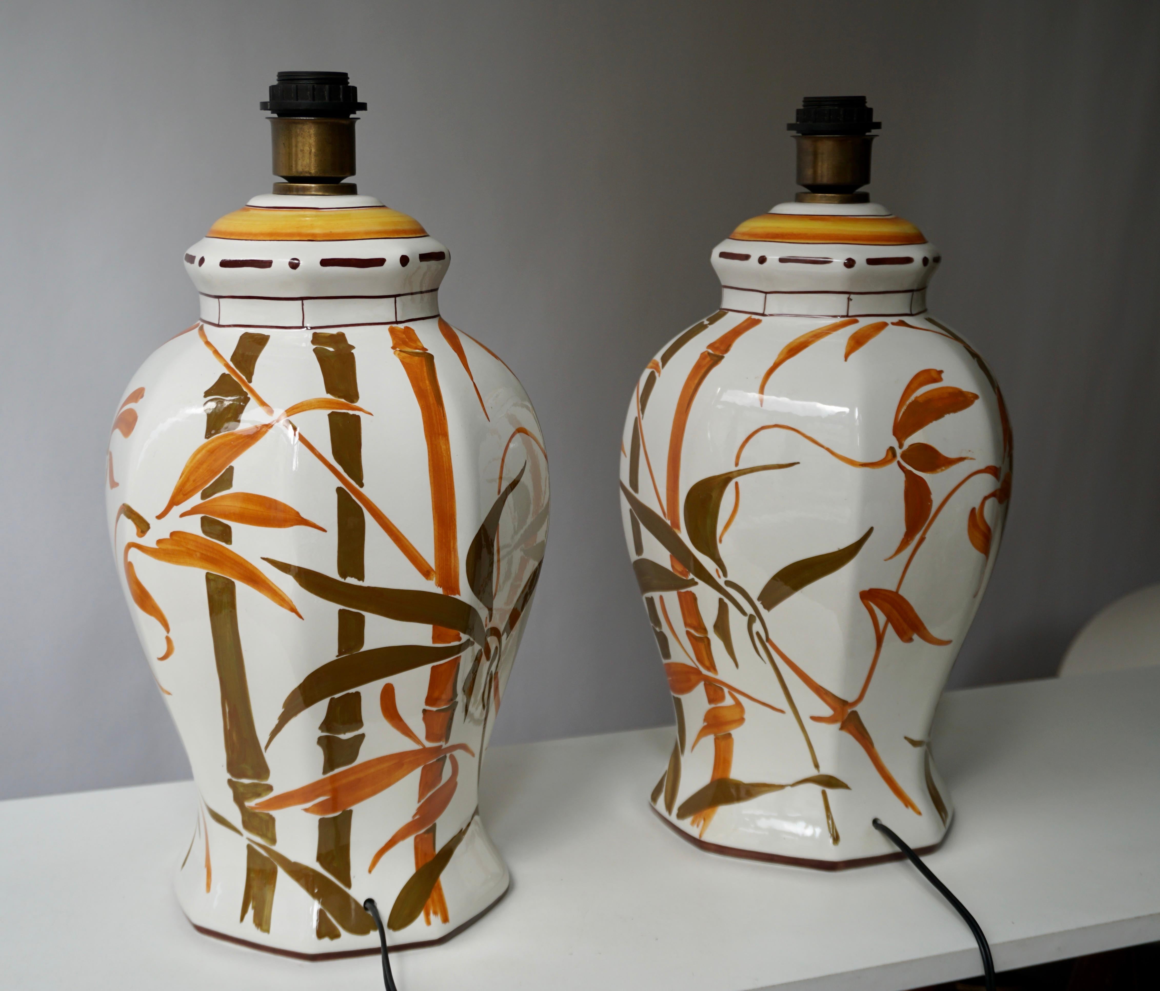 Set of Two Exceptional Mid-Century Modern Ceramic Bamboo Table Lamps, Italy For Sale 3