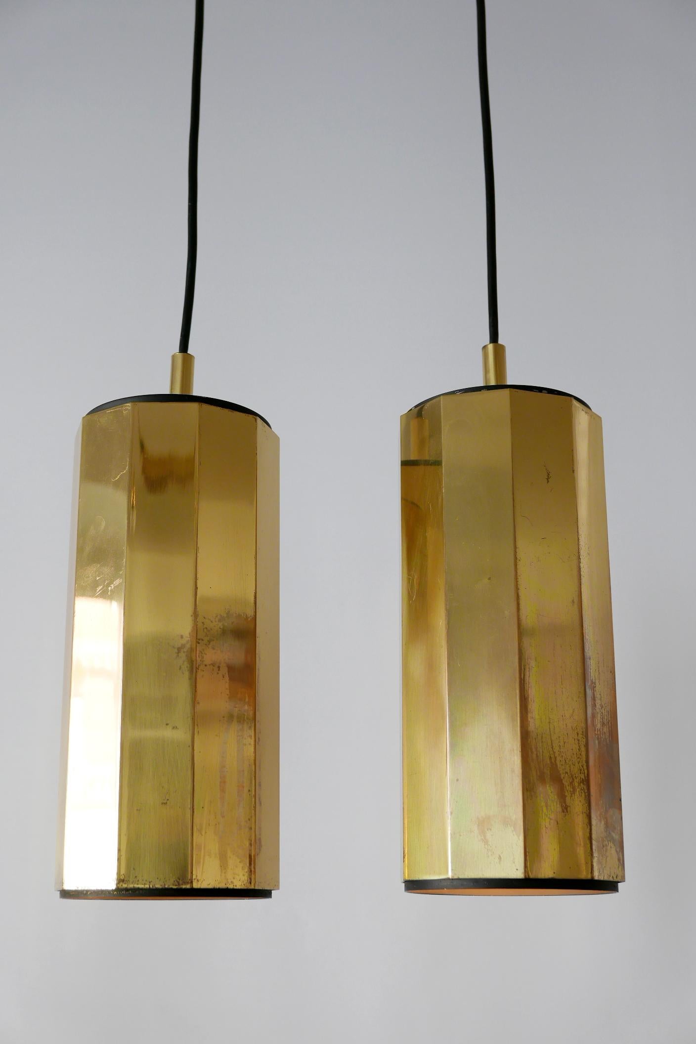Set of Two Exceptional Mid-Century Modern Decagonal Brass Pendant Lamps, 1960s 4