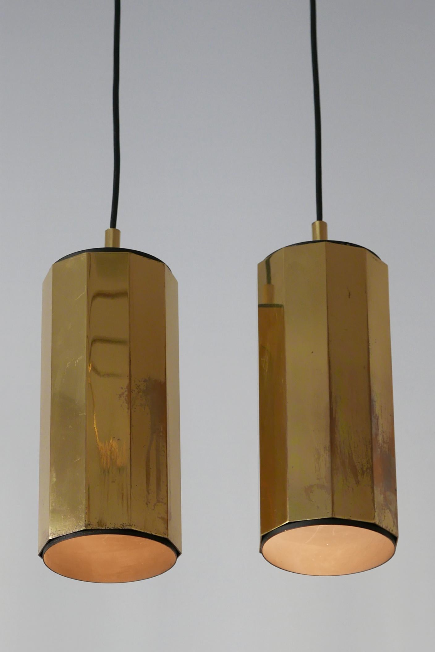 Set of Two Exceptional Mid-Century Modern Decagonal Brass Pendant Lamps, 1960s 5
