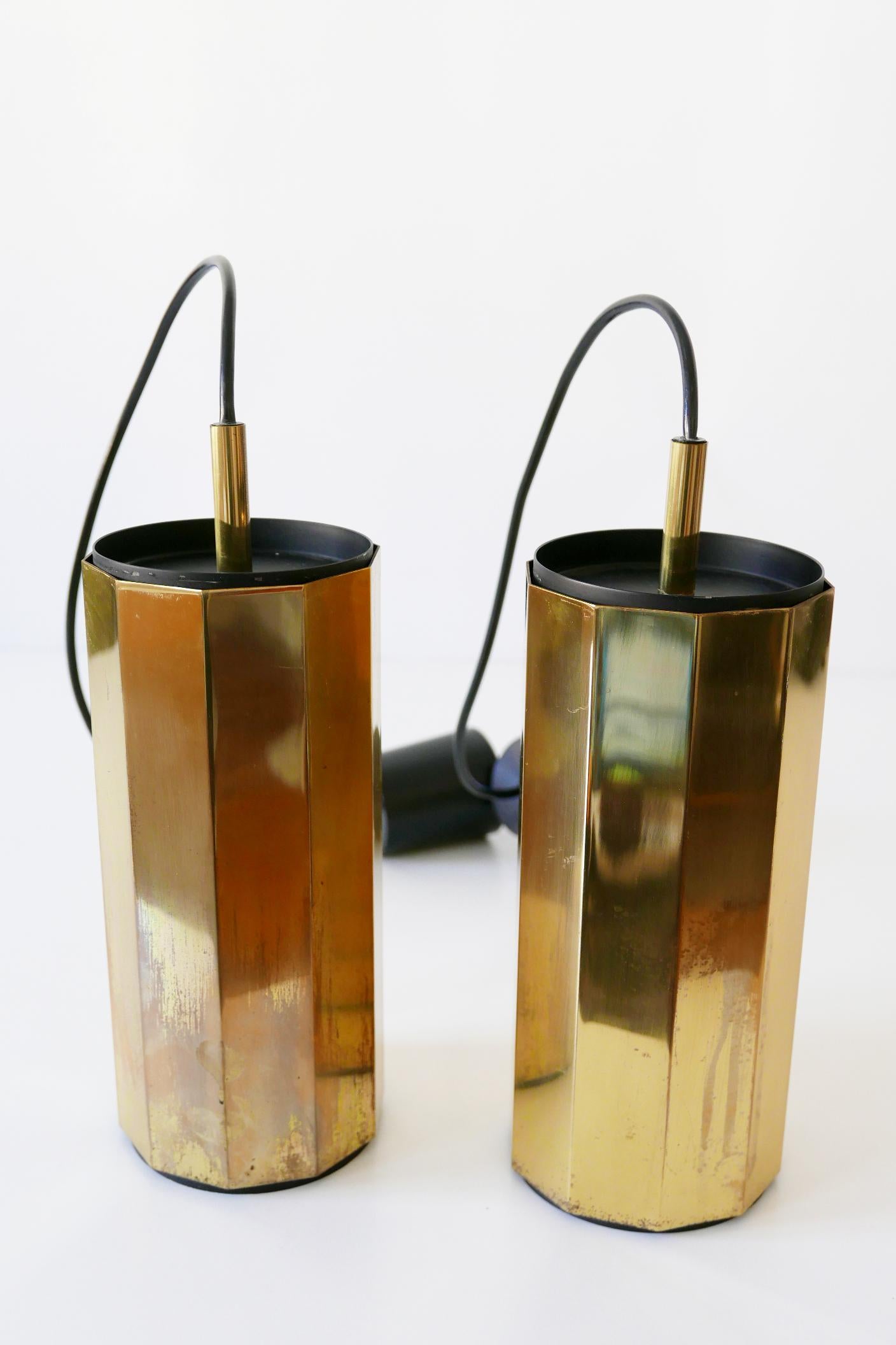 Set of Two Exceptional Mid-Century Modern Decagonal Brass Pendant Lamps, 1960s 7