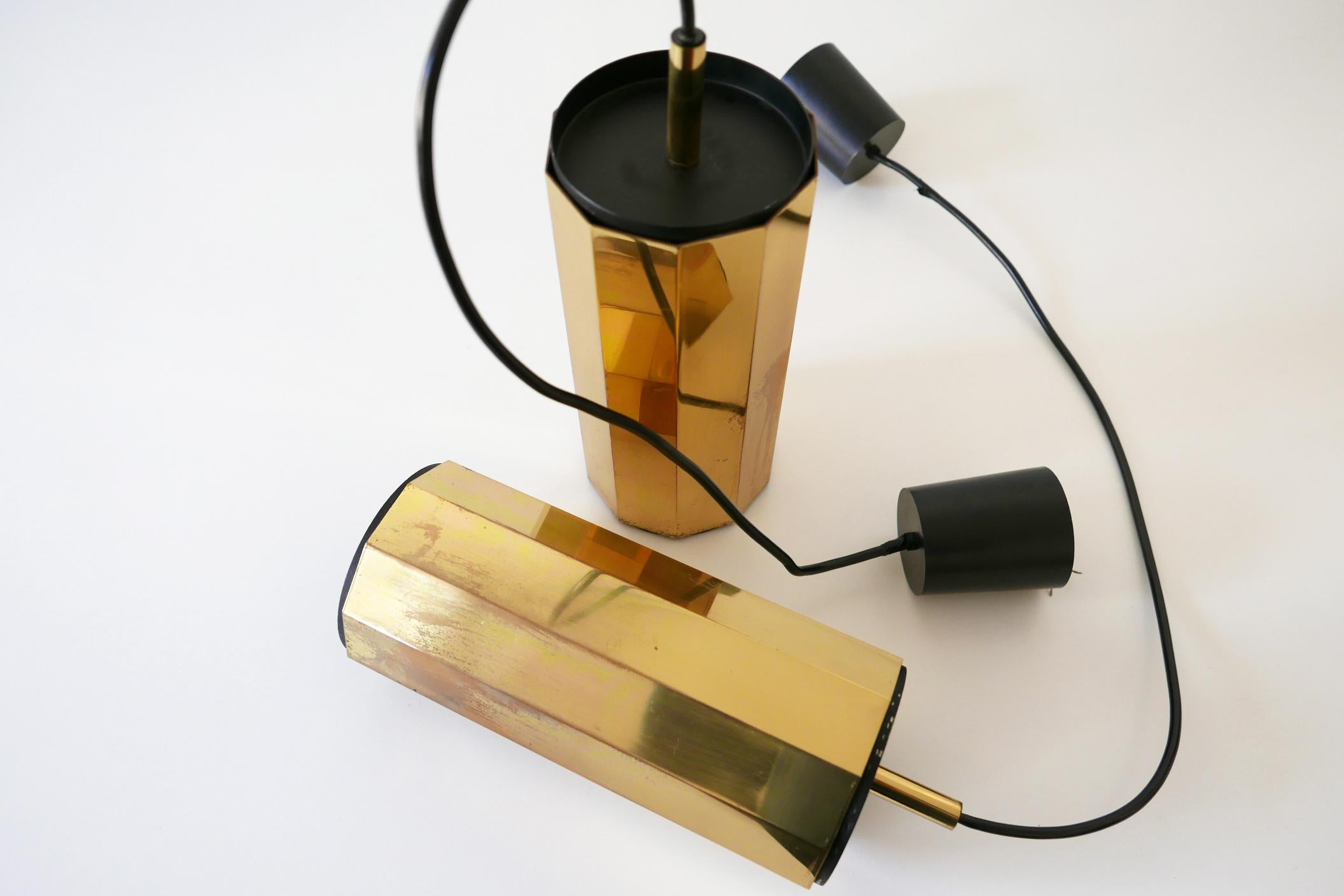 Set of Two Exceptional Mid-Century Modern Decagonal Brass Pendant Lamps, 1960s 8