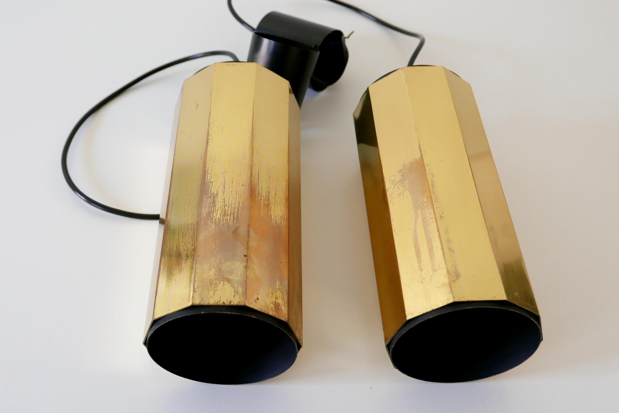 Set of Two Exceptional Mid-Century Modern Decagonal Brass Pendant Lamps, 1960s 9