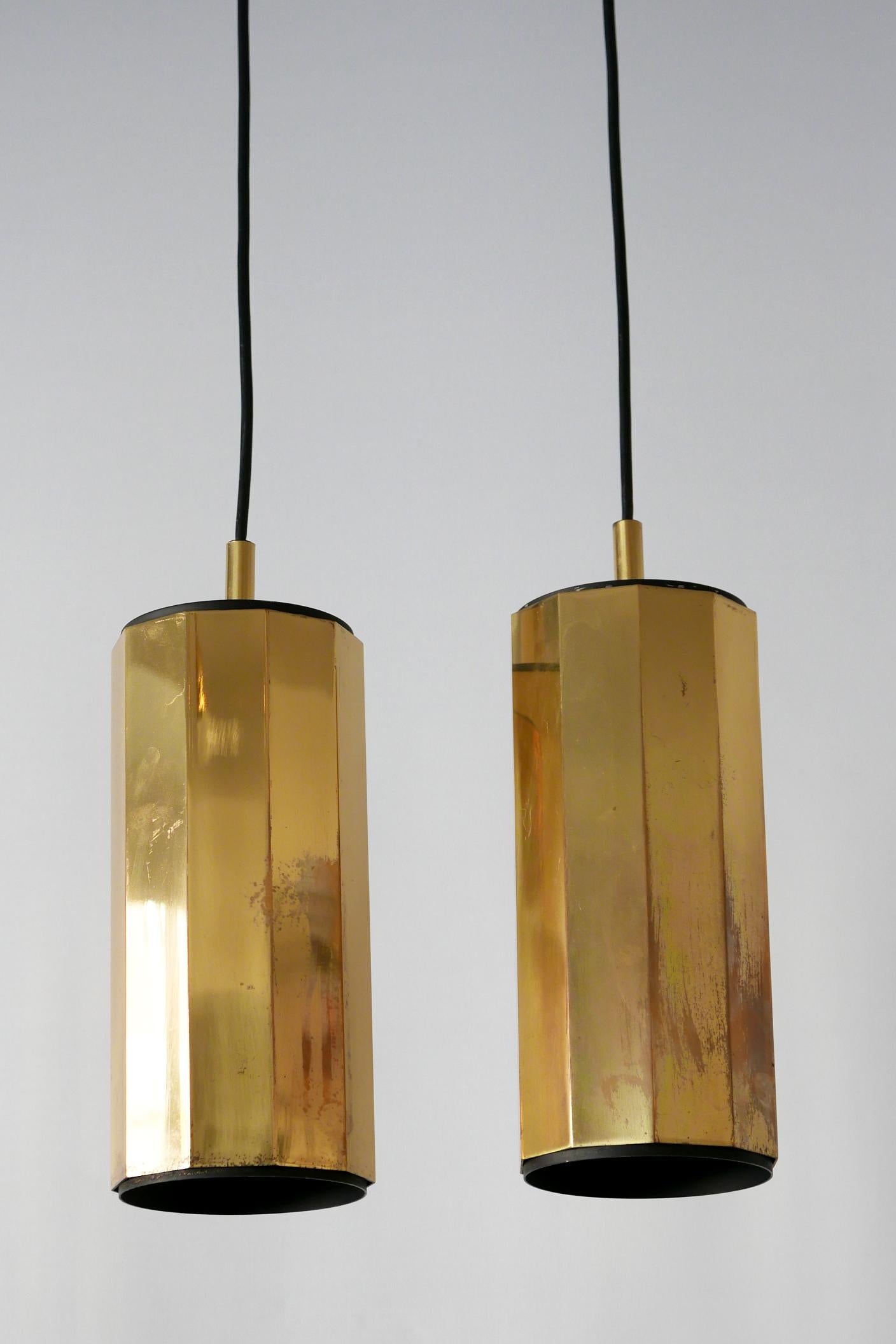 German Set of Two Exceptional Mid-Century Modern Decagonal Brass Pendant Lamps, 1960s