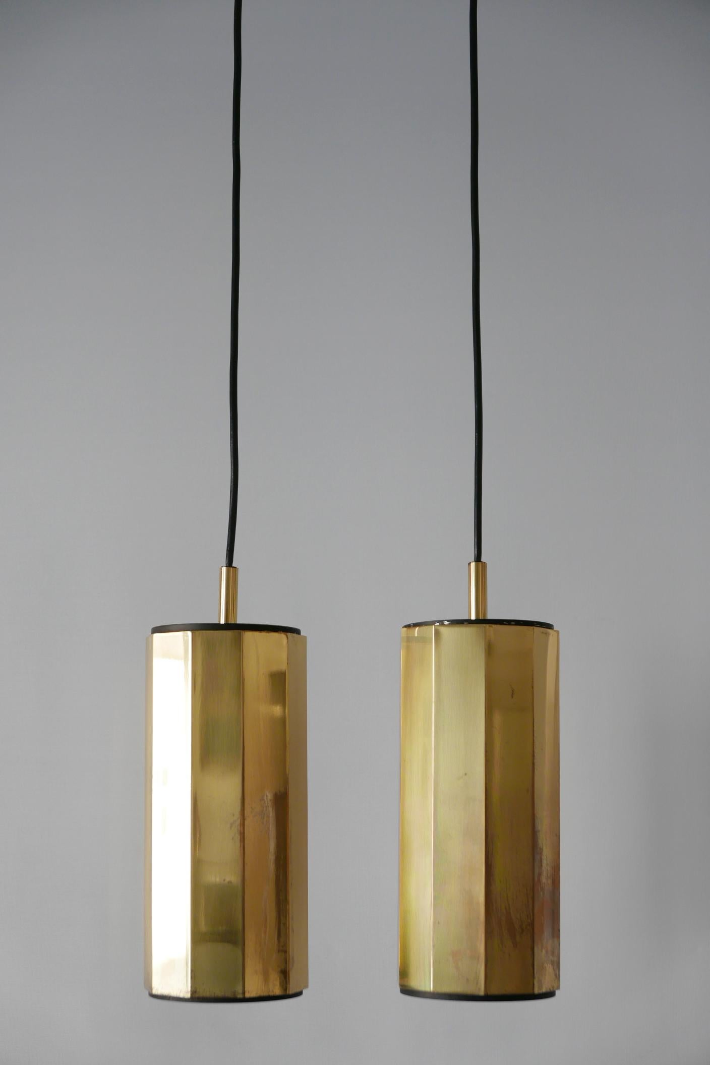 Set of Two Exceptional Mid-Century Modern Decagonal Brass Pendant Lamps, 1960s In Good Condition In Munich, DE