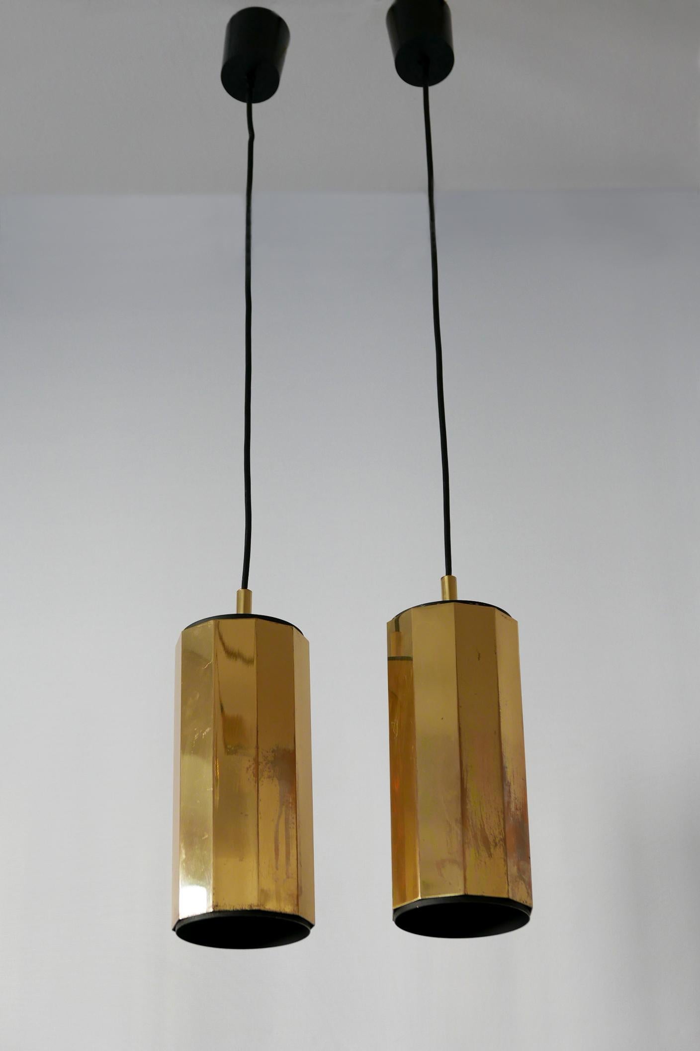 Set of Two Exceptional Mid-Century Modern Decagonal Brass Pendant Lamps, 1960s 1