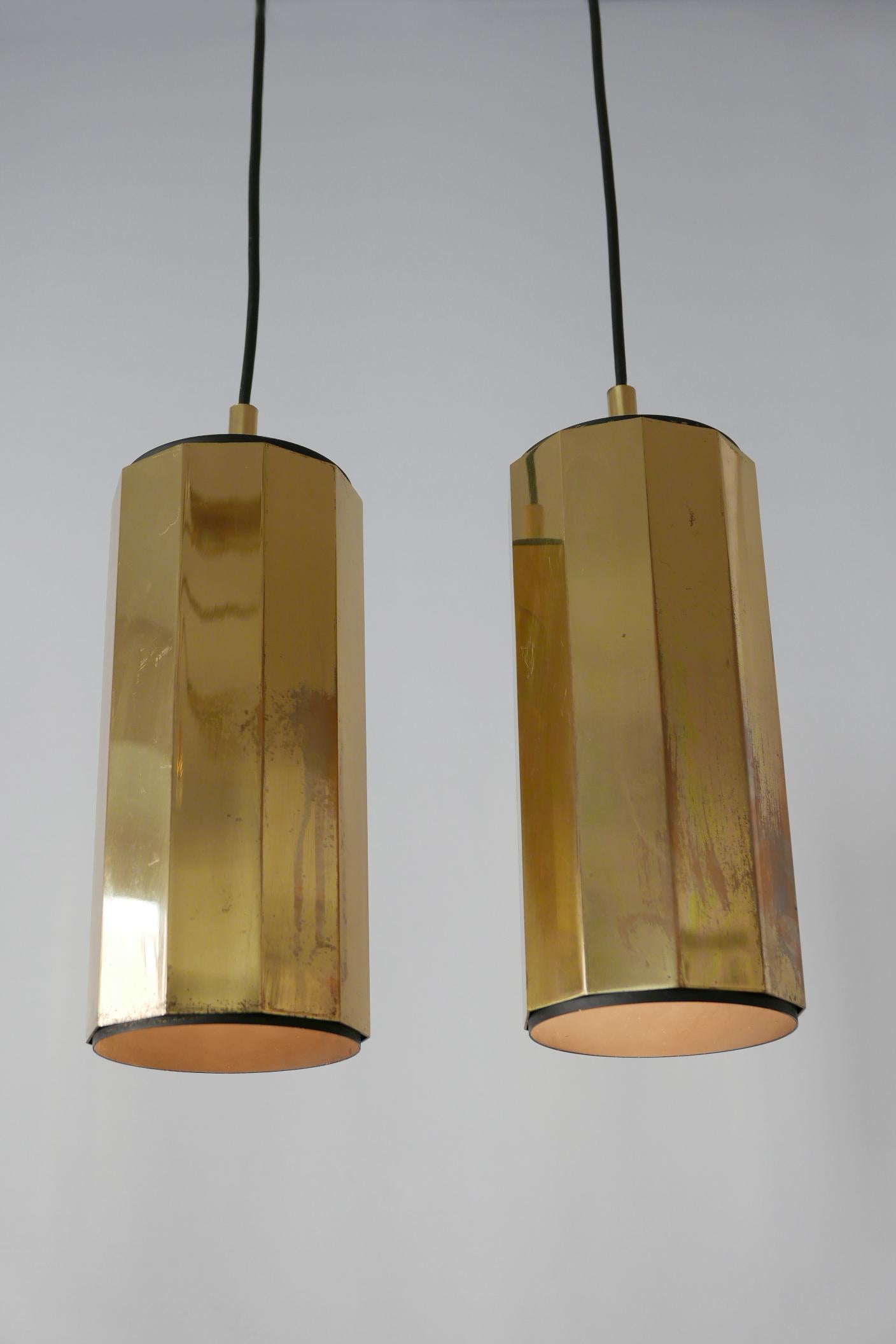 Set of Two Exceptional Mid-Century Modern Decagonal Brass Pendant Lamps, 1960s 2