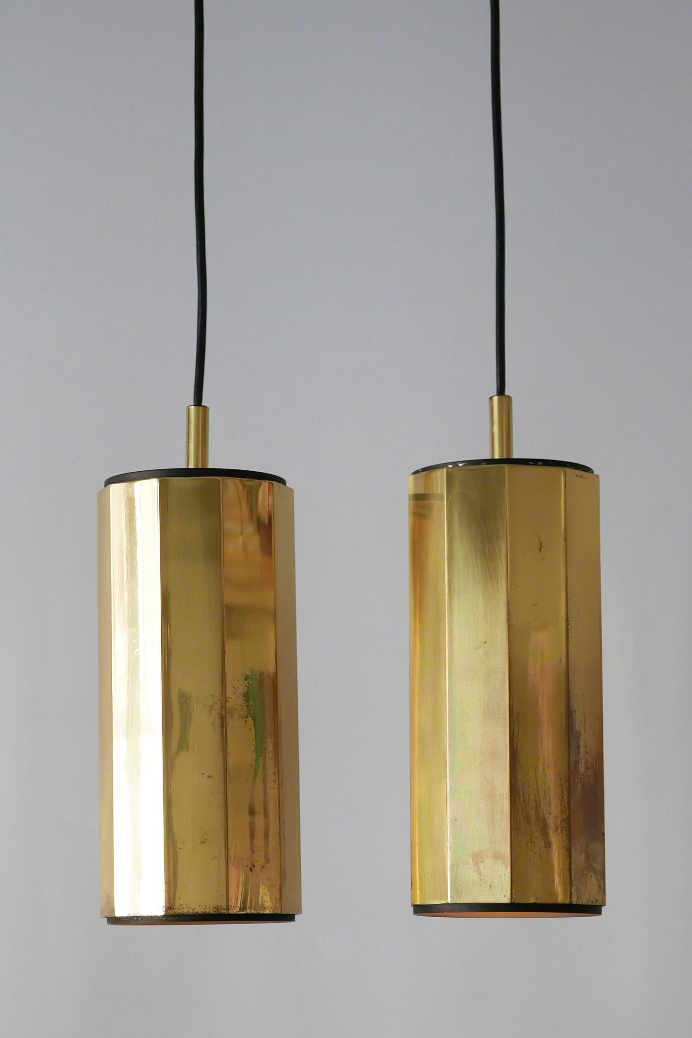 Set of Two Exceptional Mid-Century Modern Decagonal Brass Pendant Lamps, 1960s 3