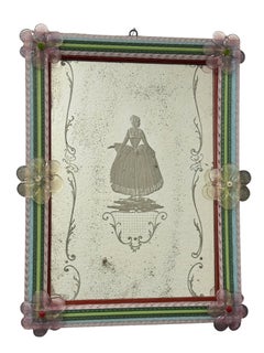 Lot de deux miroirs muraux exceptionnels en verre de Murano, gravés représentant un couple, années 1920, Italie, Venise