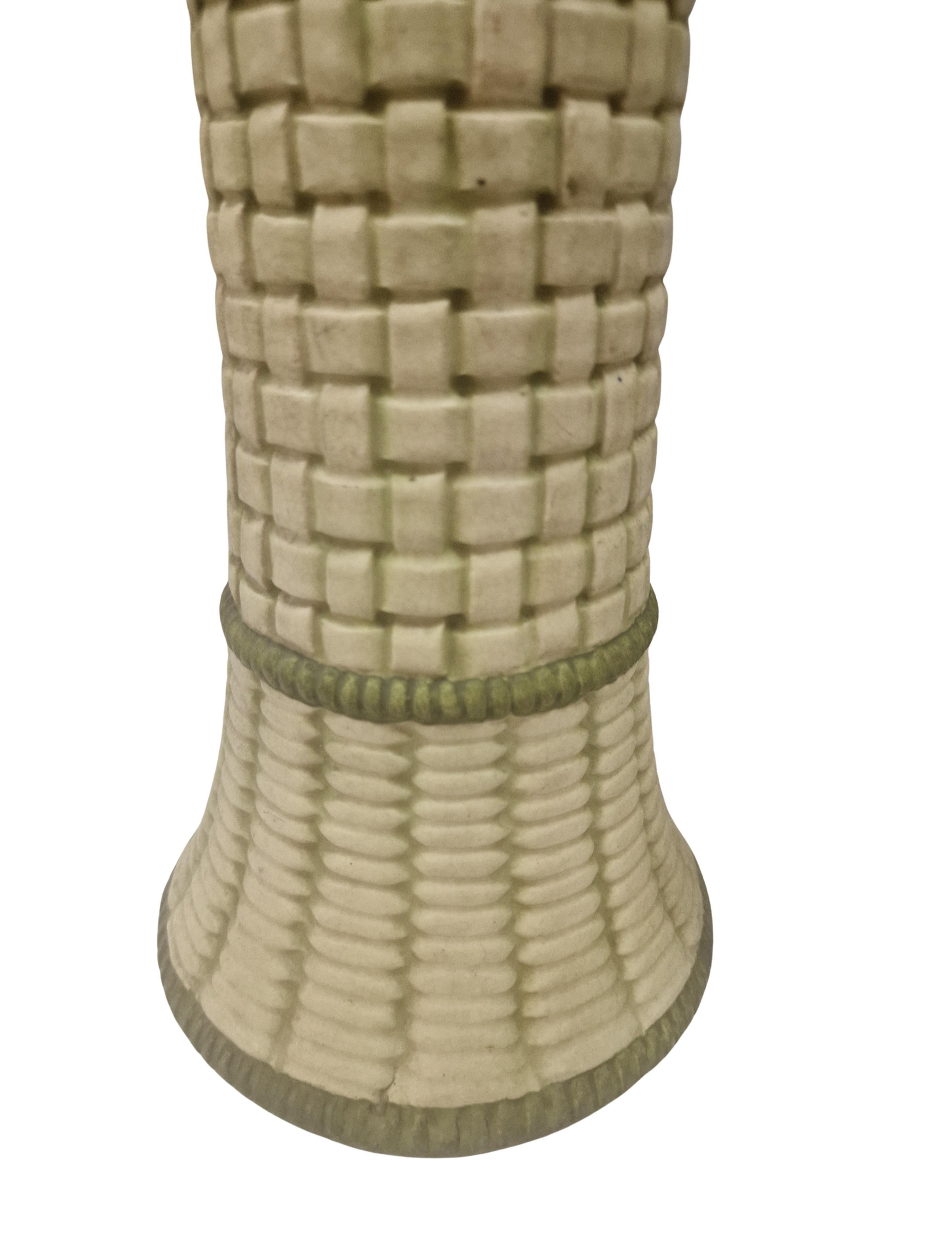 Jugendstil Set of two exceptionally rare majolika basket vases, Amphora, 1910s Bohemia For Sale