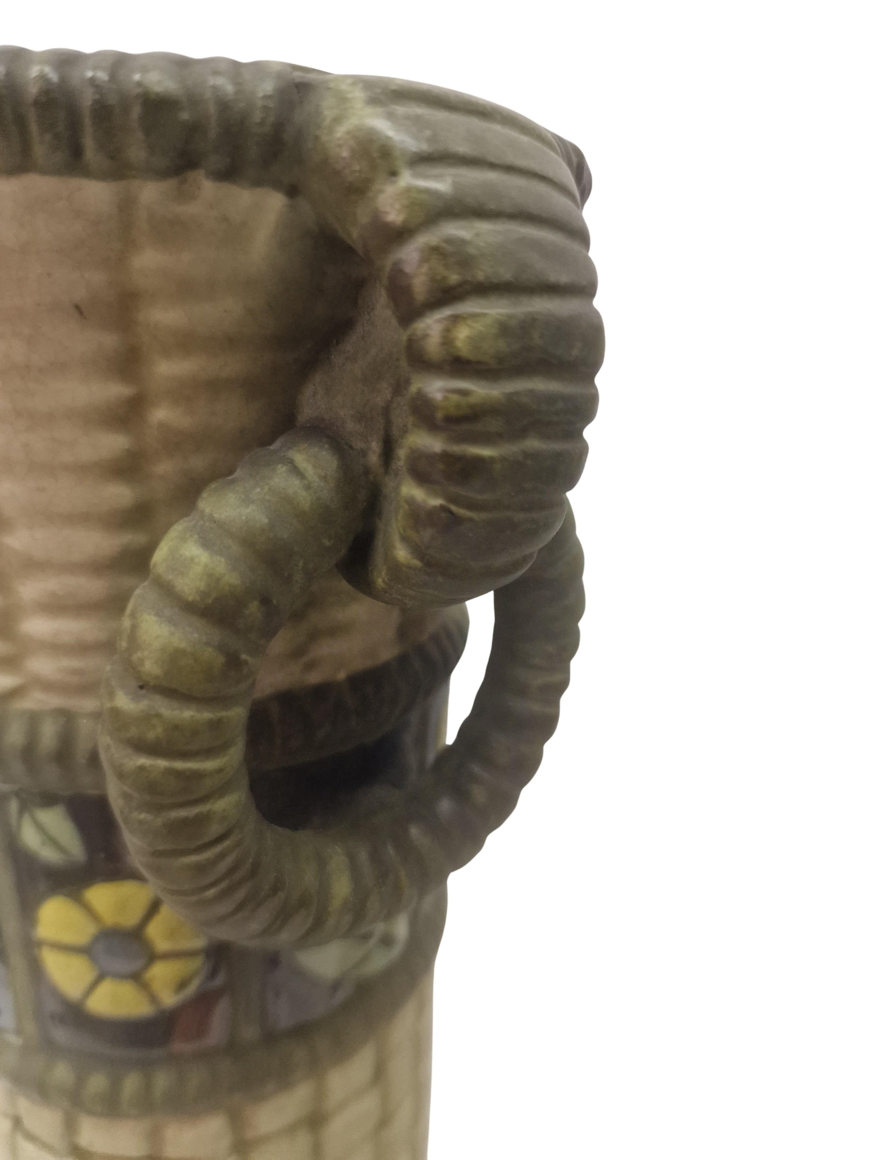 Early 20th Century Set of two exceptionally rare majolika basket vases, Amphora, 1910s Bohemia For Sale