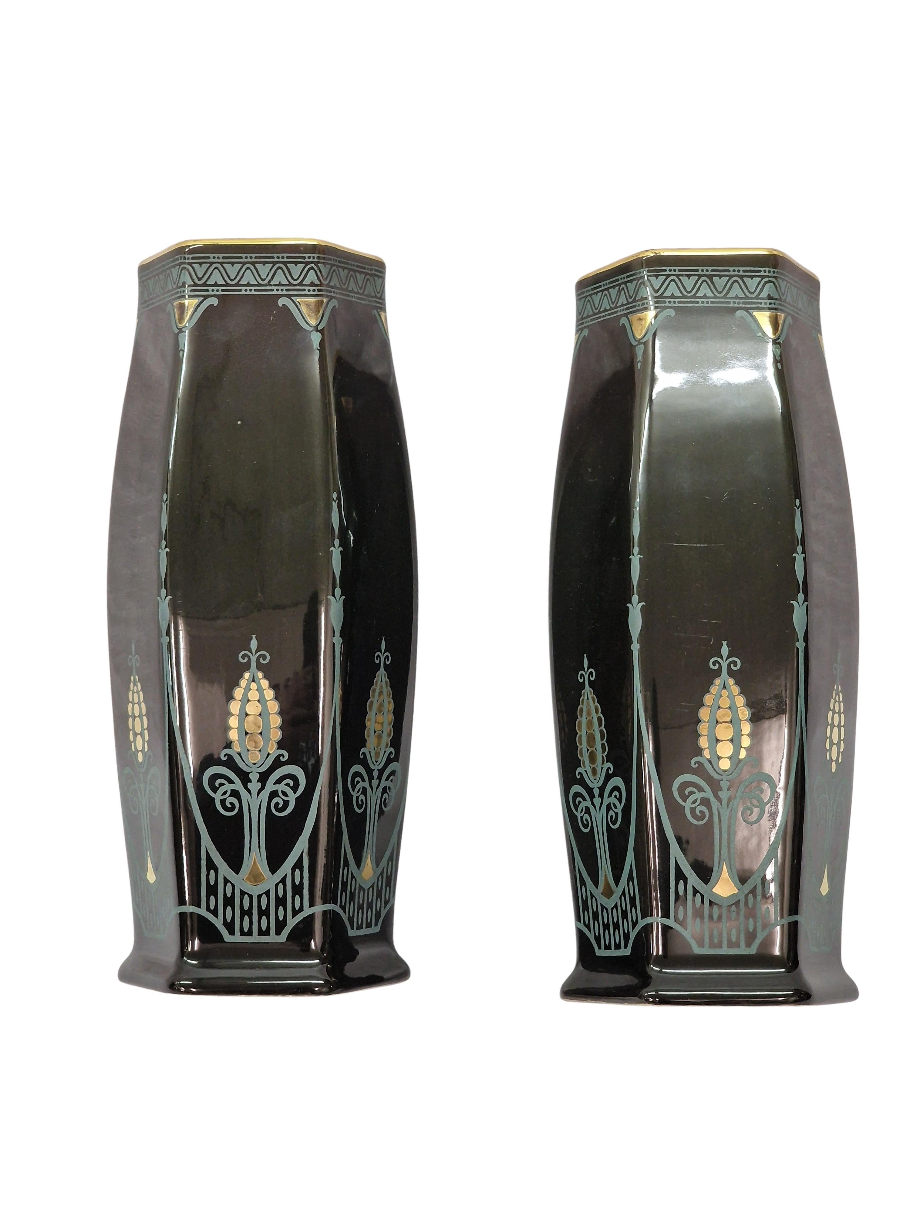 Jugendstil Set di due vasi Sezession eccezionalmente rari Villeroy & Boch 1910 Dresda Germania in vendita