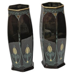 Antique Set of two exceptionally rare Sezession vases Villeroy Boch 1910 Dresden Germany