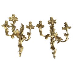 Antique Set of Two Exquisite French Bronze Doré Louis XV Style Appliques