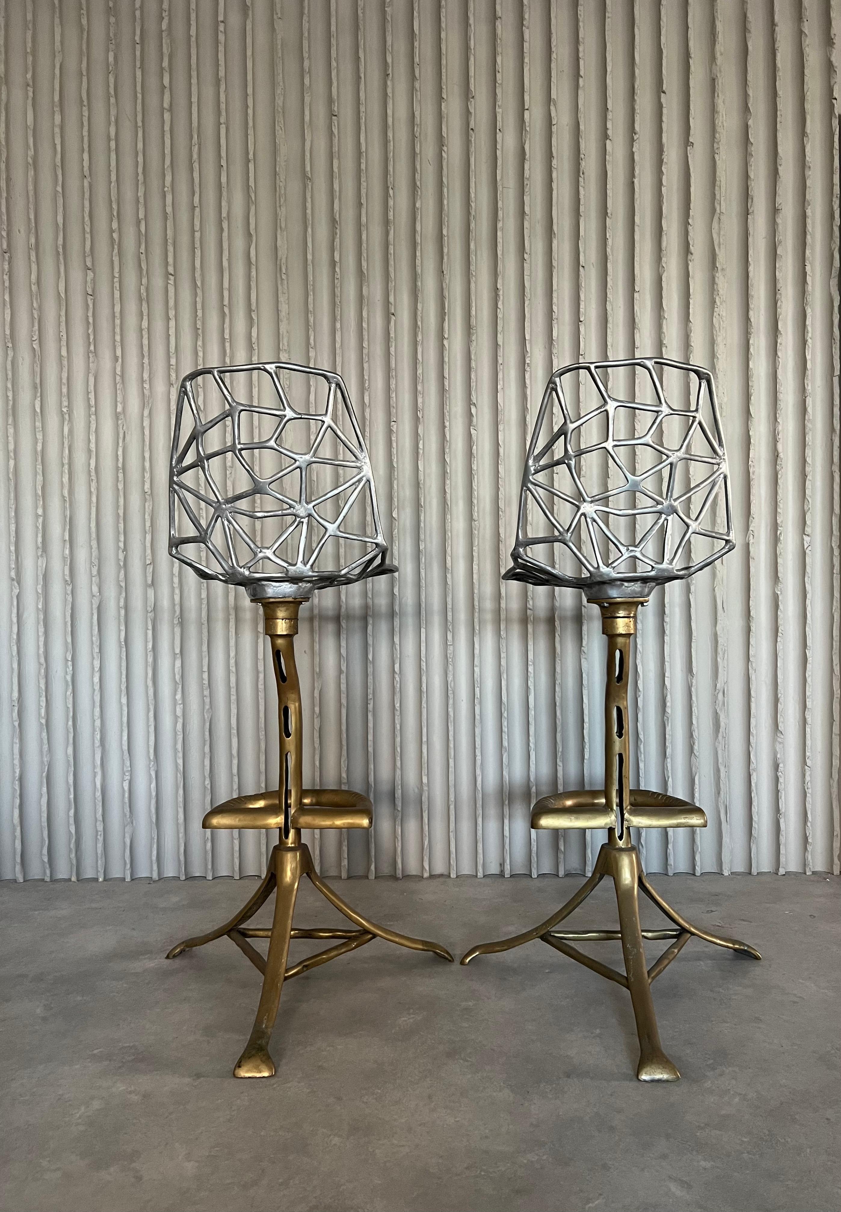 Aluminum Set of two extraordinary barstools by David Marshall For Sale