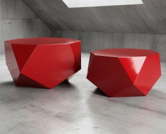 Set Of Two Faceted Coffee Tables In High Gloss Lacquer Finish