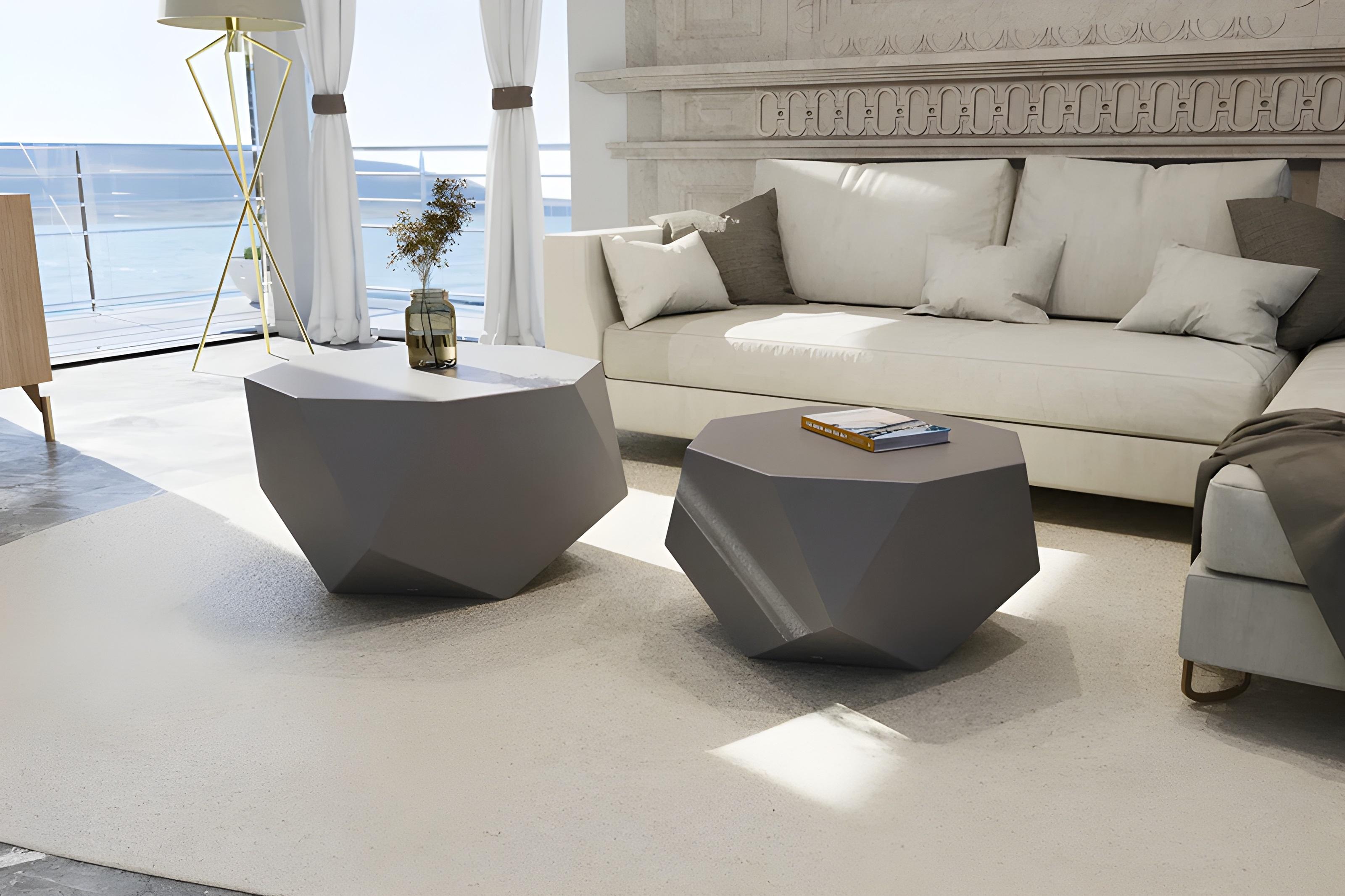 Resin Set Of Two Faceted Coffee Tables In High Gloss Lacquer Finish For Sale