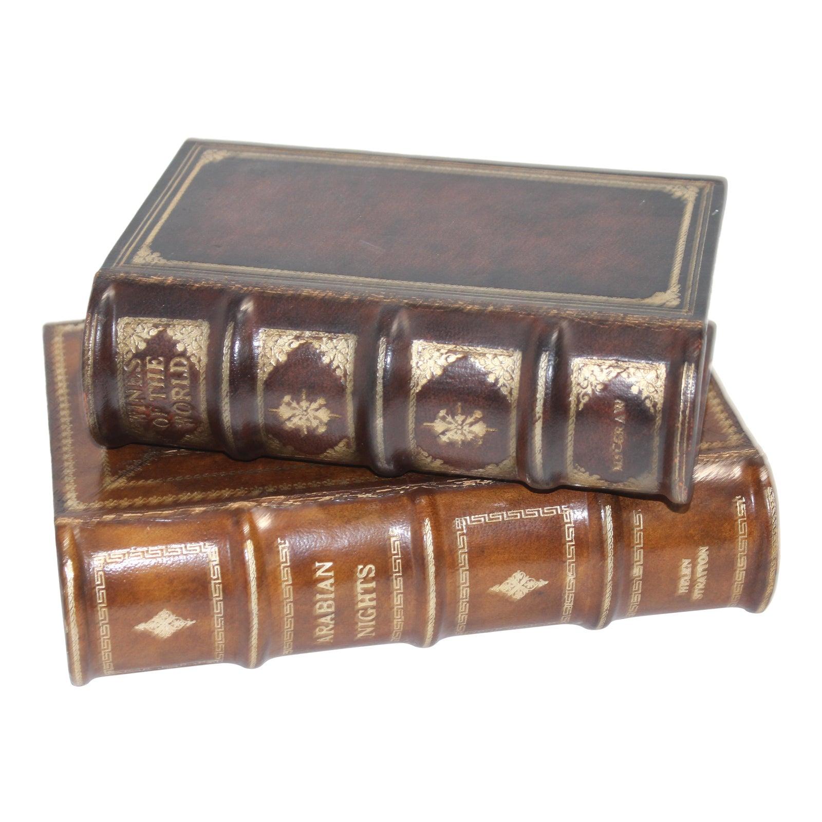 Leather Set of Two Faux Book Boxes