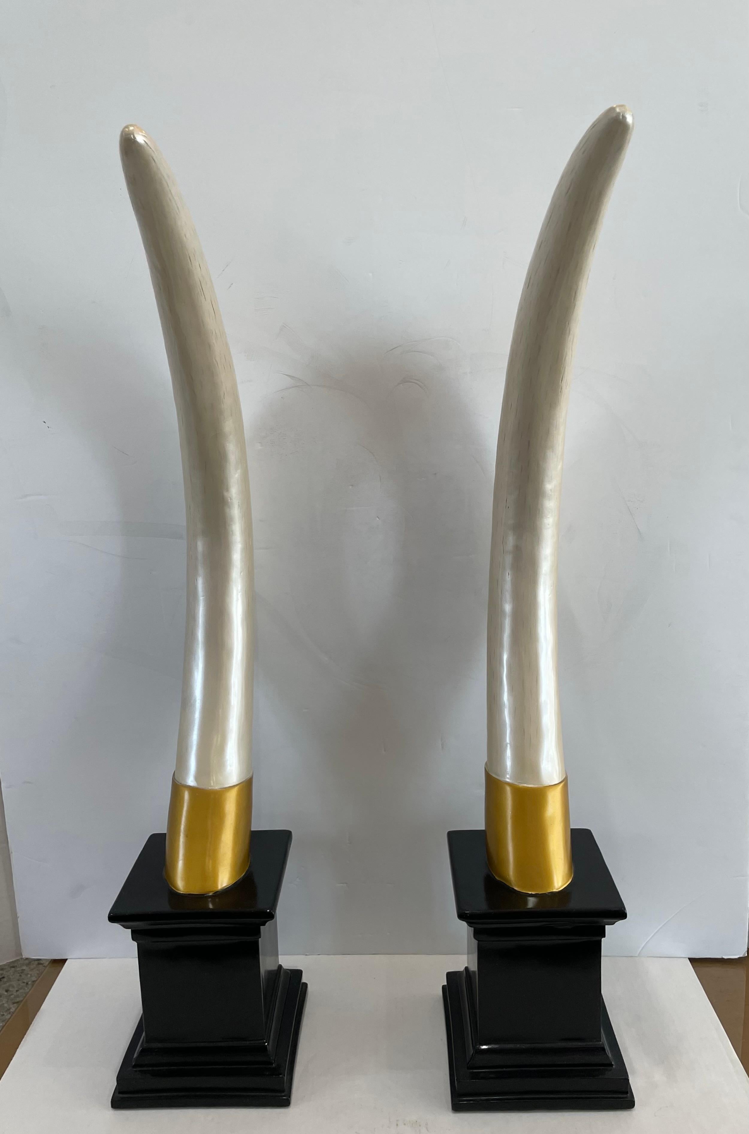 Hollywood Regency Set of Two Faux Elephant Tusk  For Sale