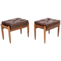 Set of Two Faux Leather Brown Vintage Stools, Edmund Homa, 1960s
