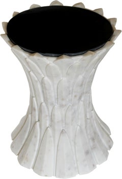 Set of Two Feathers Side Tables in Agra White Marble Handcrafted in India