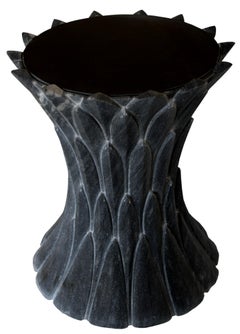 Set of Two Feathers Side Tables in Beslana Black Marble Handcrafted in India