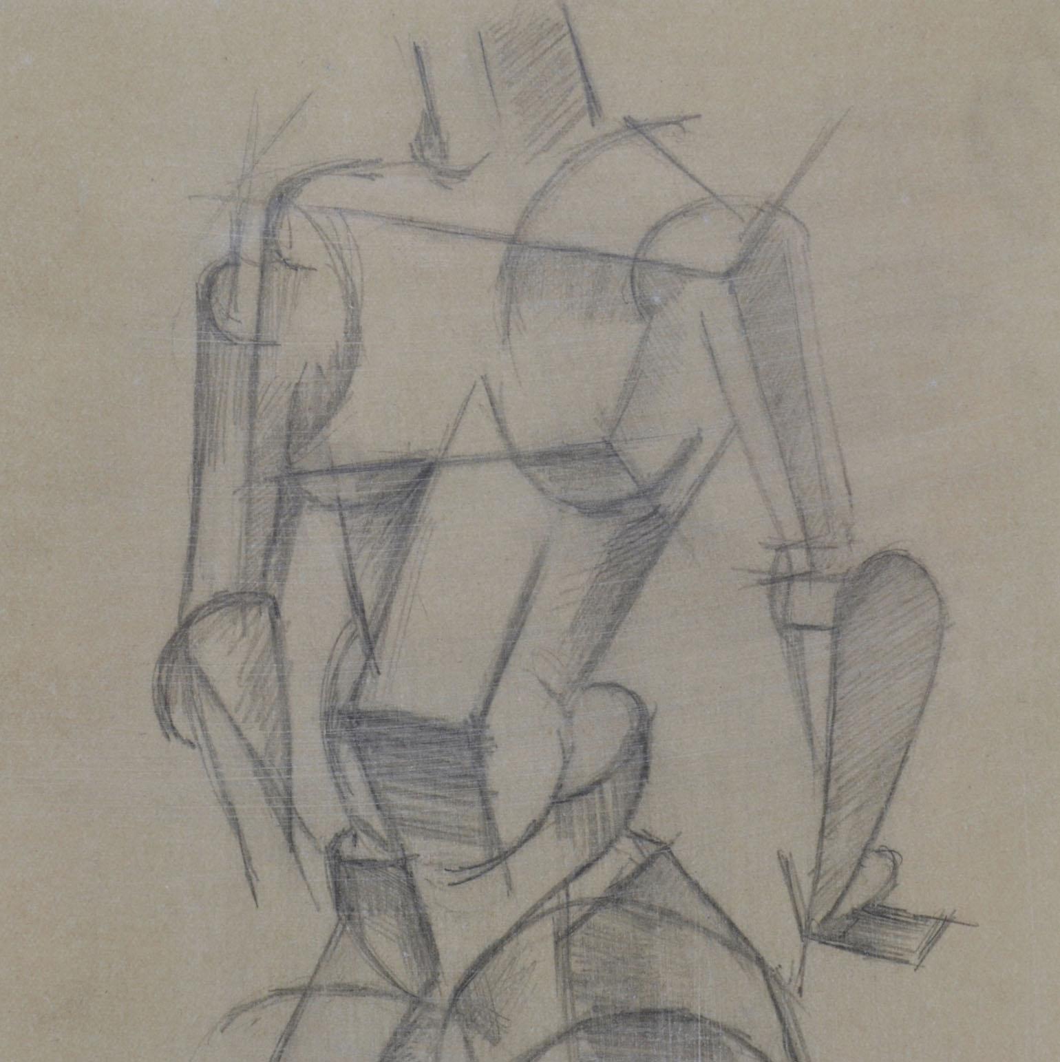 Pair of Life Drawings in Cubist Style Female Studies of, Early 20th Century For Sale 6
